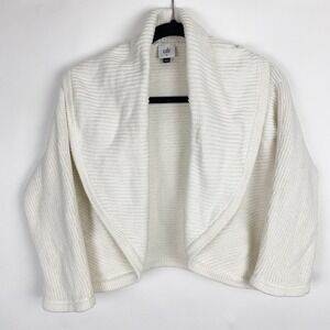 Cabi Cream Off White Textured Shawl Collar Half Circle Bolero Sweater Womens M